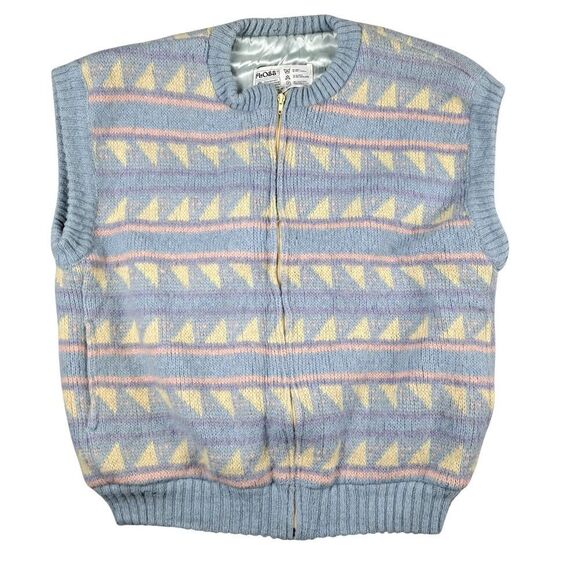 Vintage Floss Mens Knit Sweater Vest L Full Zip Pure New Wool Geometric Iceland - Picture 1 of 15
